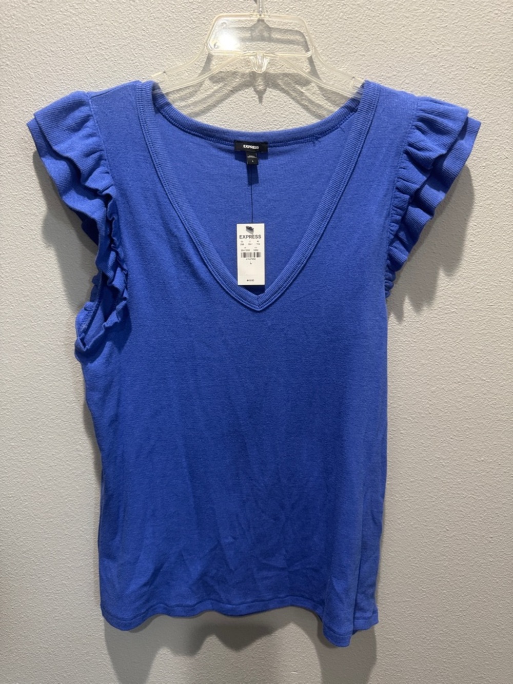Express Royal Blue Ruffle Sleeve V-Neck Tank
